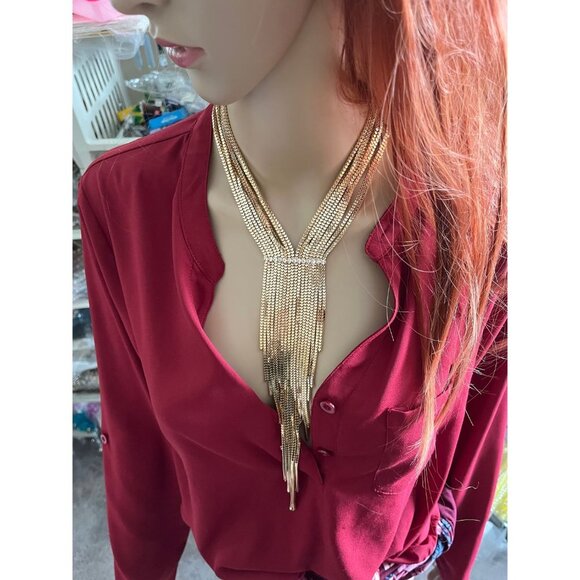 Long necklace gold set fringe bold chain bib tassel & earring statement - Picture 10 of 10